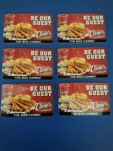 Canes Gift Cards for Hunters Game Dinner